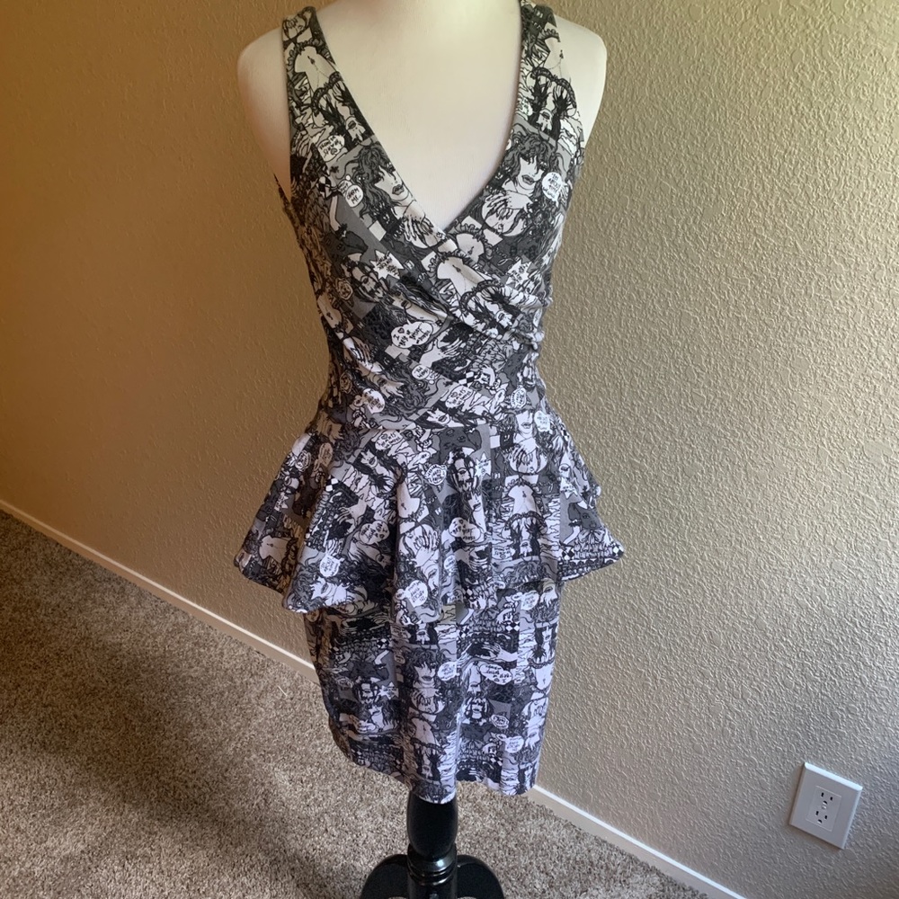 Rare Betsey Johnson Comic Print Peplum Dress.